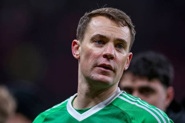 15 02 2025, Soccer, Bayer 04 Leverkusen FC Bayern Munich, 1 Soccer Bundesliga, 22 Matchday, BayArena, Season 2024 2025 Goalkeeper Manuel Neuer FC Bayern 1 DFB regulations prohibit any use of photographs as image sequences and or quasi video Nordrhein Westfalen Germany