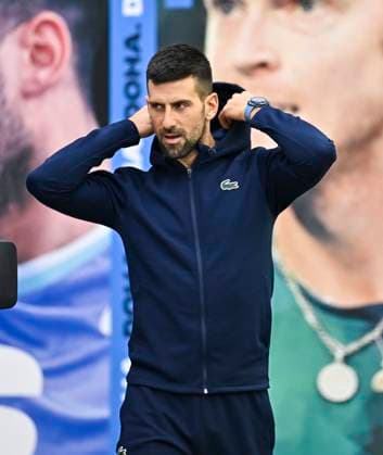 ATP, Tennis Herren QATAR EXXONMOBIL OPEN NOVAK DJOKOVIC press conference, PK, Pressekonferenz Novak Djokovic of Serbia attends a press conference ahead of the ATP Qatar ExxonMobil Open 2025 mens tennis tournament at the Khalifa International Tennis Complex in Doha, Qatar, on February 17, 2025. DOHA Qatar Copyright: xNOUSHADx