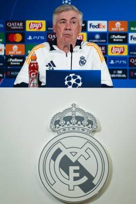 UEFA Champions League 2024 25 League Knockout Play-off Second Leg: Real Madrid Training Session and press conference, PK, Pressekonferenz Carlo Ancelotti, head coach of Real Madrid CF, seen speaking during the UEFA Champions League 2024 25 League Knockout Play-off Second Leg Training And Press Conference at Ciudad Real Madrid on February 18, 2025 in Madrid, Spain. Valdebebas Ciudad Real Madrid Madrid Spain Copyright: xAlbertoxGardinx AGardin_20250218_Real_Madrid_Training_Press_0277