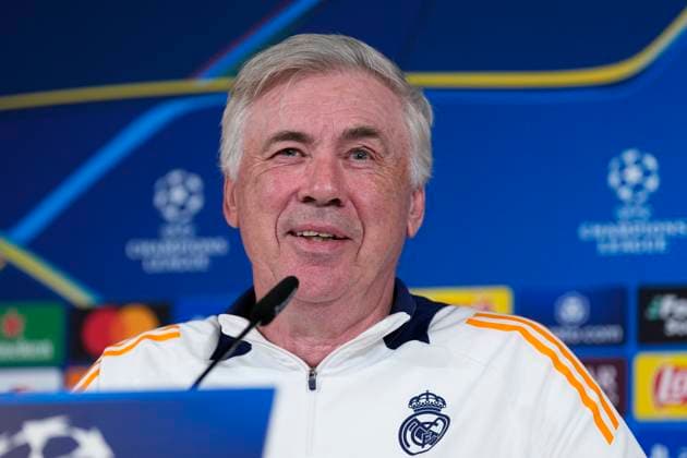 February 18, 2025, Valdebebas, Madrid, SPAIN: Carlo Ancelotti, head coach of Real Madrid, attends his press conference, PK, Pressekonferenz during the training day of Real Madrid ahead the UEFA Champions League 2024 25 League Knockout Play-off second leg match against Manchester City at Ciudad Deportiva Real Madrid on February 18, 2024, in Valdebebas, Madrid, Spain. Valdebebas SPAIN - ZUMAa181 20250218_zaa_a181_052 Copyright: xOscarxJ.xBarrosox