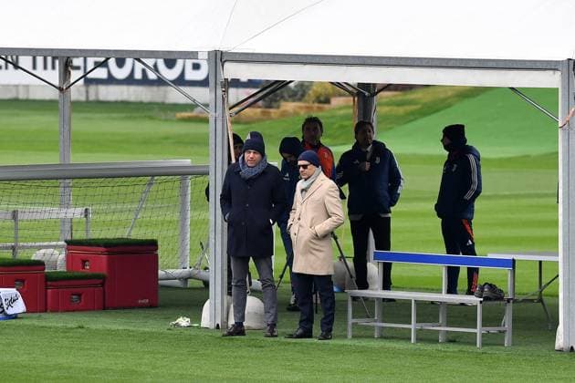 CALCIO - UEFA Champions League - Juventus Training Cristiano Giuntoli and Maurizio Scanavino Amministratore Delegato of Juventus FC during the 2024 2025 Champions League training at JTC Continassa on February 18, 2025 in Turin, Italy - ph Giuliano Marchisciano Turin Italy  Copyright: xIPAxSport ABACAx