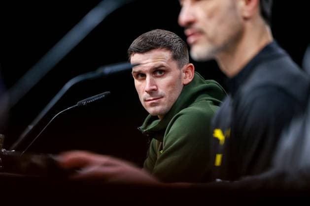 18 02 2025, Press conference for the UEFA Champions League match between Borussia Dortmund and Sporting Lisbon, Pascal Groß Borussia Dortmund , Dortmund Signal Iduna Park NRW Germany xRHR PHOTO ENx Copyright: DennisxEwert RHR-FOTOx RHR-FOTO DE
