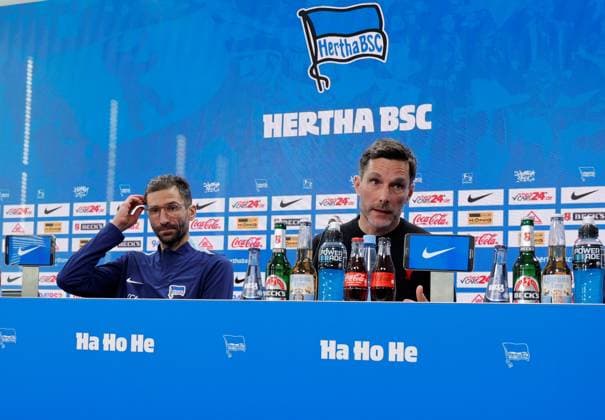 Andre Mijatovic, Co Coach , Head Coach Stefan Leitl, Germany, Berlin, Sportpark, GER, 2 FBL, Hertha BSC, Season 2024 25, Press conference with the new Head Coach Stefan Leitl and Sports Director Benjamin Weber