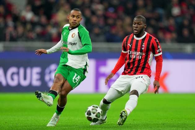 AC Milan s Yunus Musah during the Uefa Champions League soccer match between Ac Milan and Feyenoord at the San Siro Stadium in Milan, north Italy - Tuesday , February 18 , 2025. - Soccer .  Copyright: xSpada LaPressex