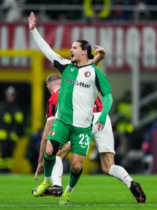 UEFA Champions League: AC Milan v Feyenoord Milan - Anis Hadj Moussa of Feyenoord during the 2nd leg of the knockout phase play-offs of new format of the Champions League 2024 2025. The match is set between AC Milan and Feyenoord at Giuseppe Meazza San Siro on 18 February 2025 in Milan, Italy. Copyright: xTomxBodex