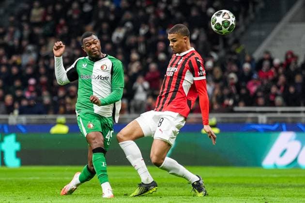UEFA Champions League: AC Milan v Feyenoord Milan - Zepiqueno Redmond of Feyenoord during the 2nd leg of the knockout phase play-offs of new format of the Champions League 2024 2025. The match is set between AC Milan and Feyenoord at Giuseppe Meazza San Siro on 18 February 2025 in Milan, Italy. Copyright: xTomxBodex