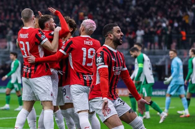 AC Milan vs Feyenoord Rotterdam UEFA Champions League 2024 25 Knockout phase play offs 2nd leg 18 02 2025 Kyle Andrew Walker of AC Milan celebrates during UEFA Champions League 2024 25 Knockout phase play offs 2nd leg football match between AC Milan and Feyenoord Rotterdam at San Siro Stadium Copyright: xBEAUTIFULxSPORTS Carabellix