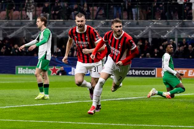 AC Milan v Feyenoord - UEFA Champions League 2024 25 League Knockout Play-off Second Leg Santiago Gimenez celebrates the goal during the UEFA Champions League 2024 25 match between AC Milan and Feyenoord in Milano, Italy, on February 18, 2025, at Giuseppe Meazza stadium Milano Milano Italy  Copyright: xMairoxCinquettix originalFilename:cinquetti-acmilanv250218_npwDC.jpg