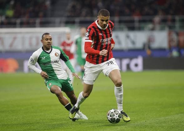 CALCIO - UEFA Champions League - AC Milan vs Feyernood Malick Thiaw of AC Milan during The UEFA Champions League play offs. Second leg, football match between AC Milan and Feyenoord Rotterdam on 18 February 2025, at â??â??Giuseppe Meazza Stadiumâ??â??, Milan, Italy. Photo Nderim Kaceli. Milan Italy  Copyright: xIPAxSport ABACAx