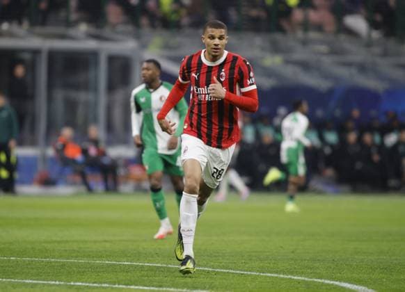 CALCIO - UEFA Champions League - AC Milan vs Feyernood Malick Thiaw of AC Milan during The UEFA Champions League play offs. Second leg, football match between AC Milan and Feyenoord Rotterdam on 18 February 2025, at â??â??Giuseppe Meazza Stadiumâ??â??, Milan, Italy. Photo Nderim Kaceli. Milan Italy  Copyright: xIPAxSport ABACAx