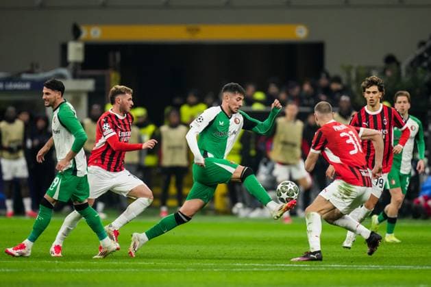 UEFA Champions League: AC Milan v Feyenoord Milan - Jakub Moder of Feyenoord during the 2nd leg of the knockout phase play-offs of new format of the Champions League 2024 2025. The match is set between AC Milan and Feyenoord at Giuseppe Meazza San Siro on 18 February 2025 in Milan, Italy. Copyright: xYannickxVerhoevenx