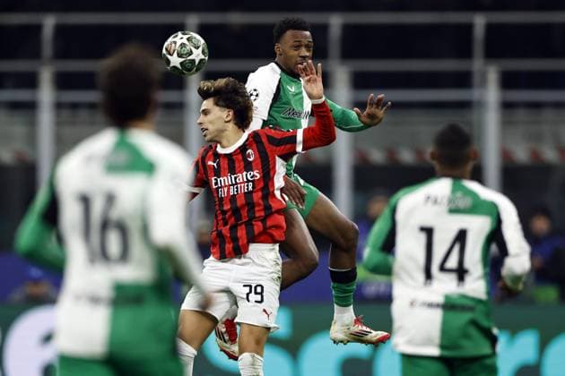 MILAN - (l-r) JooÂ£o Fo lix of AC Milan, Antoni Milambo of Feyenoord during the UEFA Champions League playoff match between AC Milan and Feyenoord at the San Siro Stadium on Feb. 18, 2025 in Milan, Italy. ANP MAURICE VAN STEEN UEFA Champions League 2024 25 League Knockout Play-off Second Leg 2024 25 xVIxANPxSportx xxANPxIVx 520318965 originalFilename: 520318965.jpg