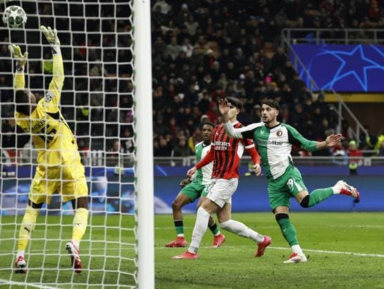 MILAN - Julian Carranza of Feyenoord scores the 1-1 during the UEFA Champions League playoff match between AC Milan and Feyenoord at the San Siro Stadium on Feb. 18, 2025 in Milan, Italy. ANP MAURICE VAN STEEN UEFA Champions League 2024 25 League Knockout Play-off Second Leg 2024 25 xVIxANPxSportx xxANPxIVx 520319154 originalFilename: 520319154.jpg