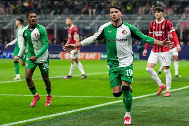 UEFA Champions League: AC Milan v Feyenoord Milan - Julian Carranza of Feyenoord during the 2nd leg of the knockout phase play-offs of new format of the Champions League 2024 2025. The match is set between AC Milan and Feyenoord at Giuseppe Meazza San Siro on 18 February 2025 in Milan, Italy. Copyright: xYannickxVerhoevenx