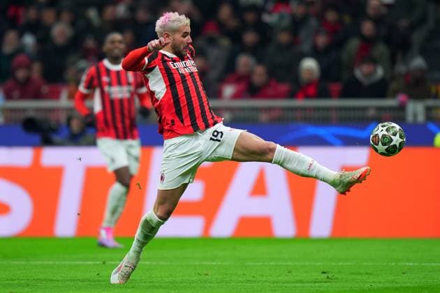 AC MilanÕs Theo Hernandez during the Uefa Champions League soccer match between Ac Milan and Feyenoord at the San Siro Stadium in Milan, north Italy - Tuesday , February 18 , 2025. - Soccer .  Copyright: xSpada LaPressex