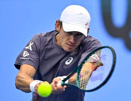 ATP, Tennis Herren QATAR EXXONMOBIL OPEN ROUND OF 32 Alex De Minaur of Australia competes in her round of 32 match against Roman Safiullin during the ATP Qatar ExxonMobil Open 2025 tennis tournament at the Khalifa International Tennis Complex in Doha, Qatar, on February 18, 2025. DOHA Qatar Copyright: xNoushadxThekkayilx