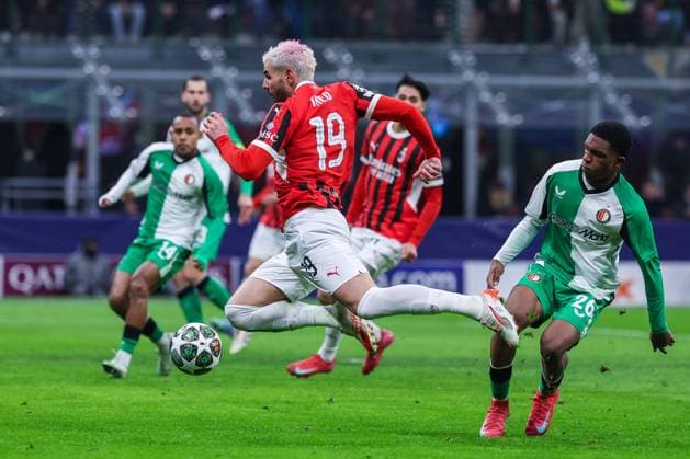 CALCIO - UEFA Champions League - AC Milan vs Feyernood Theo Hernandez of AC Milan seen in action during UEFA Champions League 2024 25 Knockout phase play-offs 2nd leg football match between AC Milan and Feyenoord Rotterdam at San Siro Stadium Milan Italy  Copyright: xIPAxSport ABACAx