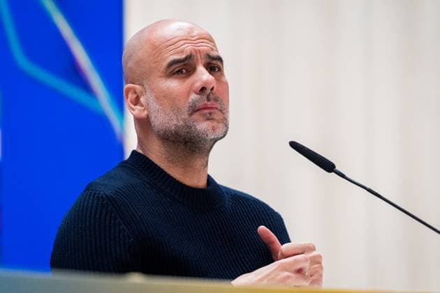 UEFA Champions League 2024 25 League Knockout Play-off Second Leg: Manchester City press conference, PK, Pressekonferenz Pep Guardiola, head coach of Manchester City FC, seen getting into the press room during the UEFA Champions League 2024 25 League Knockout Play-off Second Leg Press Conference at Estadio Santiago Bernabeu on February 18, 2025 in Madrid, Spain. Madrid Estadio Santiago Bernabeu Madrid Spain Copyright: xAlbertoxGardinx AGardin_20250218_Man_City_Press_0115