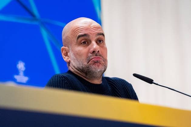 UEFA Champions League 2024 25 League Knockout Play-off Second Leg: Manchester City press conference, PK, Pressekonferenz Pep Guardiola, head coach of Manchester City FC, seen getting into the press room during the UEFA Champions League 2024 25 League Knockout Play-off Second Leg Press Conference at Estadio Santiago Bernabeu on February 18, 2025 in Madrid, Spain. Madrid Estadio Santiago Bernabeu Madrid Spain Copyright: xAlbertoxGardinx AGardin_20250218_Man_City_Press_0116