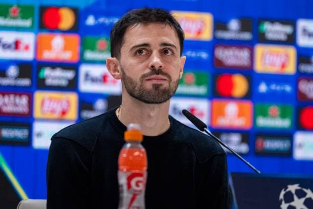 UEFA Champions League 2024 25 League Knockout Play-off Second Leg: Manchester City press conference, PK, Pressekonferenz Bernardo Silva of Manchester City FC seen speaking during the UEFA Champions League 2024 25 League Knockout Play-off Second Leg Press Conference at Estadio Santiago Bernabeu on February 18, 2025 in Madrid, Spain. Madrid Estadio Santiago Bernabeu Madrid Spain Copyright: xAlbertoxGardinx AGardin_20250218_Man_City_Press_0143