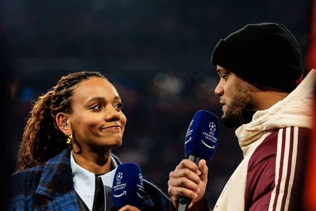 UEFA Champions League FC Bayern Munich Celtic FC 18 02 2025 Cayana Freeman Prime Moderator interview with Vincent Kompany Coach FC Bayern Munich UEFA Champions League FC Bayern Munich Celtic FC, Munich, Allianz Arena on 17 02 2025 Copyright: xBEAUTIFULxSPORTS Wunderlx