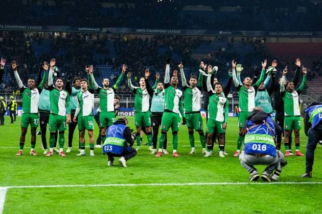 Sport Bilder des Tages UEFA Champions League: AC Milan v Feyenoord Milan - Players of Feyenoord during the 2nd leg of the knockout phase play-offs of new format of the Champions League 2024 2025. The match is set between AC Milan and Feyenoord at Giuseppe Meazza San Siro on 18 February 2025 in Milan, Italy. Copyright: xYannickxVerhoevenx