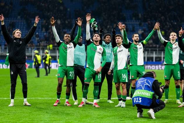 UEFA Champions League: AC Milan v Feyenoord Milan - Players of Feyenoord during the 2nd leg of the knockout phase play-offs of new format of the Champions League 2024 2025. The match is set between AC Milan and Feyenoord at Giuseppe Meazza San Siro on 18 February 2025 in Milan, Italy. Copyright: xYannickxVerhoevenx