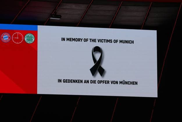Football, Men, Champions League, Season 2024 2025, FC Bayern Munich Celtic Glasgow, Allianz Arena, Play off second leg memorial minute, minute of silence for the victims of the terrorist attack in Munich, here the scoreboard