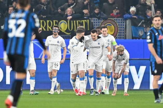 Atalanta v Club Brugge - UEFA Champions League BERGAMO, ITALY - FEBRUARY 18 : Talbi Chemsdine midfielder of Club Brugge celebrates after scoring during the UEFA Champions League 2024 25 knockout phase play-off match second leg between Atalanta and Club Brugge on February 18, 2025 in Bergamo, Italy, 18 02 2025 Bergamo Italy  Copyright: xJanxDexMeuleneirx