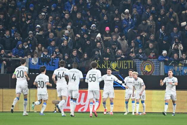 Atalanta v Club Brugge - UEFA Champions League BERGAMO, ITALY - FEBRUARY 18 : Talbi Chemsdine midfielder of Club Brugge celebrates after scoring during the UEFA Champions League 2024 25 knockout phase play-off match second leg between Atalanta and Club Brugge on February 18, 2025 in Bergamo, Italy, 18 02 2025 Bergamo Italy  Copyright: xJanxDexMeuleneirx