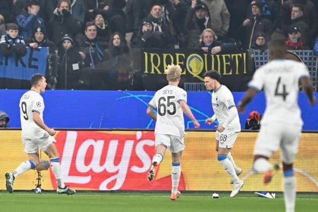 Atalanta v Club Brugge - UEFA Champions League BERGAMO, ITALY - FEBRUARY 18 : Talbi Chemsdine midfielder of Club Brugge celebrates after scoring during the UEFA Champions League 2024 25 knockout phase play-off match second leg between Atalanta and Club Brugge on February 18, 2025 in Bergamo, Italy, 18 02 2025 Bergamo Italy  Copyright: xJanxDexMeuleneirx