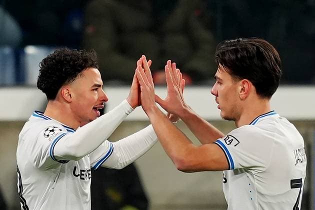 BruggeÕs Chemsdine Talbi celebrates after scoring 0-1 during the Uefa Champions League soccer match between Atalanta BC and Club Brugge at Gewiss Stadium in Bergamo, north Italy - Tuesday , February 18 , 2025. - Soccer .  Copyright: xSpada LaPressex
