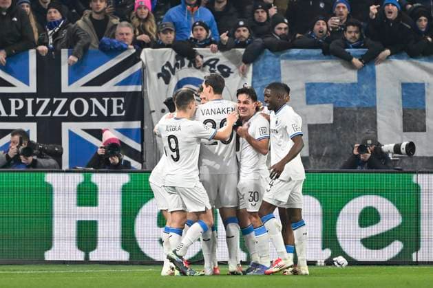 Atalanta v Club Brugge - UEFA Champions League BERGAMO, ITALY - FEBRUARY 18 : Talbi Chemsdine midfielder of Club Brugge celebrates after scoring a second goal during the UEFA Champions League 2024 25 knockout phase play-off match second leg between Atalanta and Club Brugge on February 18, 2025 in Bergamo, Italy, 18 02 2025 Bergamo Italy  Copyright: xJanxDexMeuleneirx