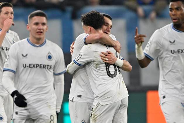 Atalanta v Club Brugge - UEFA Champions League BERGAMO, ITALY - FEBRUARY 18 : Jutgla Ferran forward of Club Brugge celebrates after scoring with Talbi Chemsdine midfielder of Club Brugge during the UEFA Champions League 2024 25 knockout phase play-off match second leg between Atalanta and Club Brugge on February 18, 2025 in Bergamo, Italy, 18 02 2025 Bergamo Italy  Copyright: xJanxDexMeuleneirx