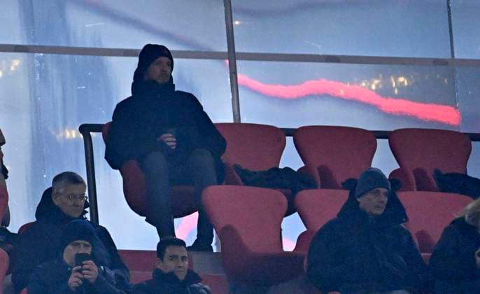 18 02 2025, Football UEFA Championsleague 2024 2025 Play off second leg, FC Bayern Munich Celtic Glasgow, in the Allianz Arena Munich Coach Julian Nagelsmann Germany in the VIP stand DFL and DFB regulations prohibit any use of photographs as image sequences and or quasi video