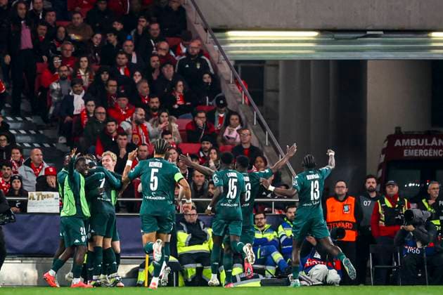 Estadio da Luz LISBON, PORTUGAL - FEBRUARY 18: Monaco celebrate after scoring a goal during the UEFA Champions League 2024 25 League Knockout Play-off second leg match between SL Benfica and AS Monaco at Estadio da Luz on February 18, 2025 in Lisbon, Portugal. (Photo by Valter Gouveia Sports Press Photo Getty Images) UEFA Champions League - SL Benfica vs AS Monaco (Sports Press Photo SPP) Copyright: xSportsxPressxPhotox xSPPx spp-en-SpPrPh-spp_VGA_180225-2606