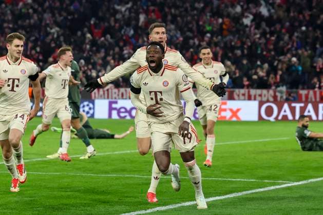 Alphonso Davies FC Bayern Muenchen celebrates after scoring his teams first goal with Leon Goretzka FC Bayern Muenchen , UEFA Champions League 2024 25 League Knockout Play off Second Leg, FC Bayern München v Celtic FC, Allianz Arena on February 18, 2025 in Munich, Germany Photo by Marco Steinbrenner DeFodi Images Alphonso Davies FC Bayern Muenchen celebrates after scoring his teams first goal with Leon Goretzka FC Bayern Muenchen , UEFA Champions League 2024 25 League Knockout Play off Second Leg, FC Bayern München v Celtic FC, Allianz Arena, February 18, 2025 in Munich, Germany Photo by Marco Steinbrenner DeFodi Images Defodi 700 muenchen glasgow 20250218 068 Defodi-700