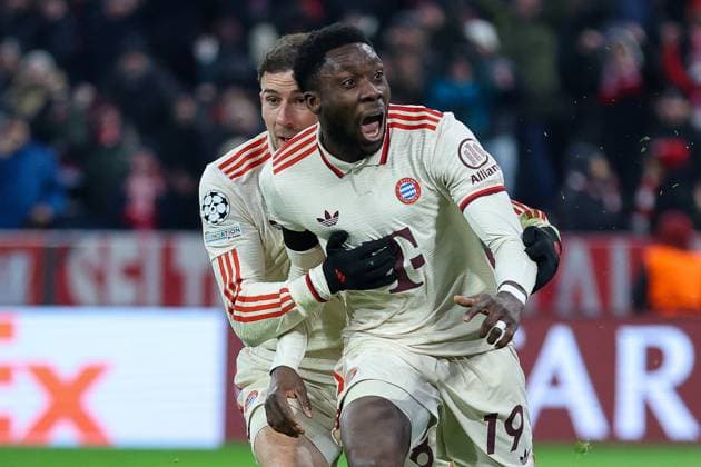 Soccer Champions League Play off FC Bayern Munich Celtic Glasgow on 18 02 2025 at the Allianz Arena in Munich Goal celebration to 1 1 by Alphonso Davies Munich xMSx