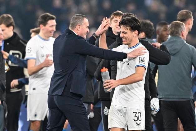Atalanta v Club Brugge - UEFA Champions League BERGAMO, ITALY - FEBRUARY 18 : players of Brugge celebrate the win during the UEFA Champions League 2024 25 knockout phase play-off match second leg between Atalanta and Club Brugge on February 18, 2025 in Bergamo, Italy, 18 02 2025 Bergamo Italy  Copyright: xJanxDexMeuleneirx