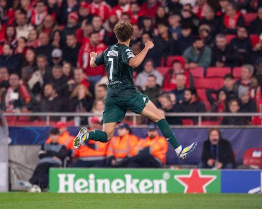 February 18, 2025, Lisboa, Guimaraes, Portugal: ELIESSE BEN SEGHIR from AS Monaco seen celebrating his goal during the UEFA Champions League 2024 25 match between SL Benfica and AS Monaco at Estadio do Lisboa e Benfica 18, February 2025 in Lisboa, Portugal. Final Score SL Benfica 3 - 3 AS Monaco Lisboa Portugal - ZUMAl192 20250218_zsp_l192_023 Copyright: xMiguelxLemosx