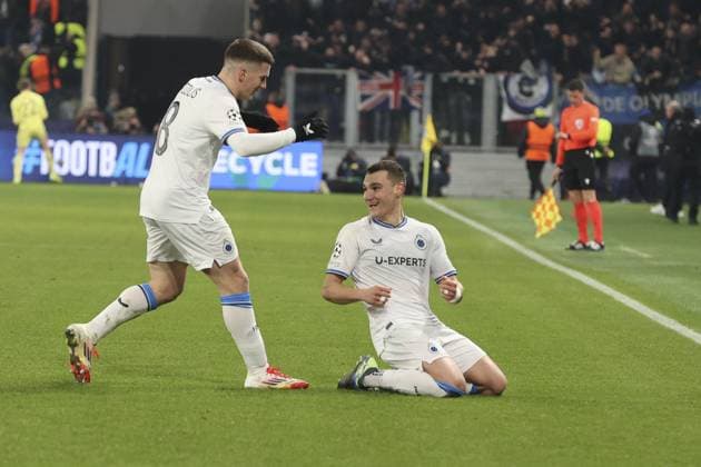 CALCIO - UEFA Champions League - Atalanta BC vs Club Brugge Ferran Jutgla of Club Brugge celebrates after scoring gol during Atalanta BC vs Club Brugge, Knockout phase play-offs of Chanpions League 2024-25 2Â°leg, game at Gewiss stadium in Bergamo (BG), Italy, on February 18, 2025. Beragmo Italy  Copyright: xIPAxSport ABACAx