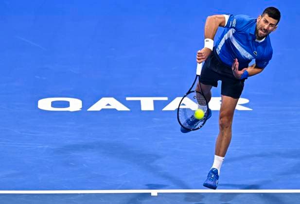 ATP, Tennis Herren QATAR EXXONMOBIL OPEN ROUND OF 32 Novak Djokovic of Serbia competes in her round of 32 match against Matteo Berrettini of Italy during the ATP Qatar ExxonMobil Open 2025 tennis tournament at the Khalifa International Tennis Complex in Doha, Qatar, on February 18, 2025. DOHA Qatar Copyright: xNOUSHADx