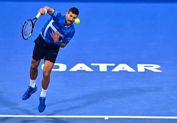 ATP, Tennis Herren QATAR EXXONMOBIL OPEN ROUND OF 32 Novak Djokovic of Serbia competes in her round of 32 match against Matteo Berrettini of Italy during the ATP Qatar ExxonMobil Open 2025 tennis tournament at the Khalifa International Tennis Complex in Doha, Qatar, on February 18, 2025. DOHA Qatar Copyright: xNOUSHADx