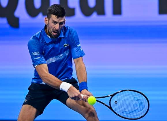 ATP, Tennis Herren QATAR EXXONMOBIL OPEN ROUND OF 32 Novak Djokovic of Serbia competes in her round of 32 match against Matteo Berrettini of Italy during the ATP Qatar ExxonMobil Open 2025 tennis tournament at the Khalifa International Tennis Complex in Doha, Qatar, on February 18, 2025. DOHA Qatar Copyright: xNOUSHADx