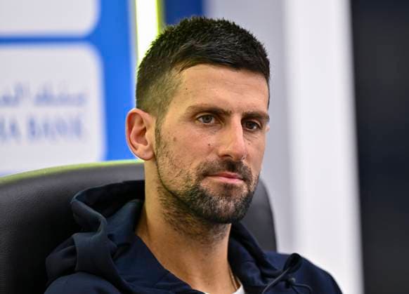 ATP, Tennis Herren QATAR EXXONMOBIL OPEN ROUND OF 32 Novak Djokovic of Serbia speaks during a press conference, PK, Pressekonferenz after losing the men s singles round of 32 against Matteo Berrettini of Italy at the ATP Qatar ExxonMobil Open 2025 tennis tournament at the Khalifa International Tennis Complex in Doha, Qatar, on February 18, 2025. DOHA Qatar Copyright: xNOUSHADx