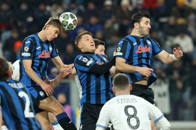 CHARLES DE KETELAERE, MATEO RETEGUI, SEAD KOLASINAC, Atalanta, Champions League, 2024-25, Atalanta vs Bruges 1-3, 18-02-2025, Contrasto, Action CHAMPIONS LEAGUE 2024-25 ATALANTA-BRUGGE 1-3