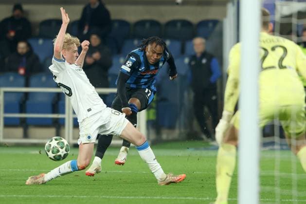 ADEMOLA LOOKMAN, Atalanta, Champions League, 2024-25, Atalanta vs Bruges 1-3, 18-02-2025, Contrasto, Action CHAMPIONS LEAGUE 2024-25 ATALANTA-BRUGGE 1-3