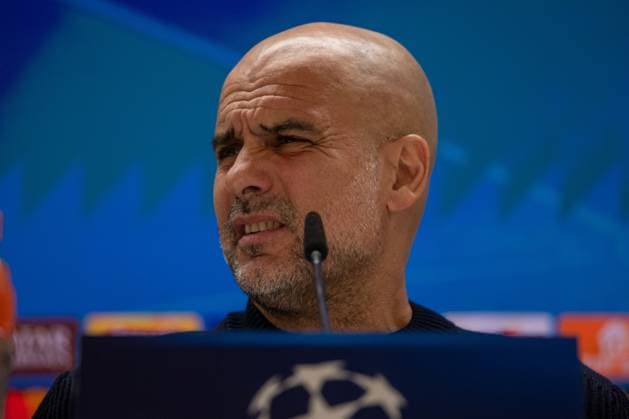 February 18, 2025, Madrid, Spain: Pep Guardiola, manager of the English football club, Manchester City during a press conference, PK, Pressekonferenz on the eve of the UEFA Champions League match between Real Madrid and Manchester City which will be played on Wednesday 19 February at the Santiago Bernabeu Stadium in Madrid. Madrid Spain - ZUMAs197 20250218_aaa_s197_082 Copyright: xDavidxCanalesx