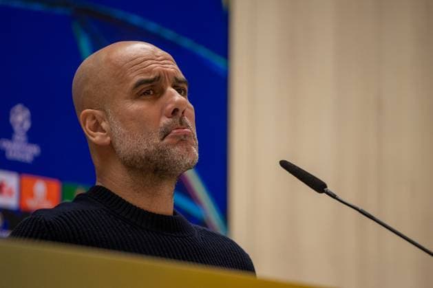 press conference, PK, Pressekonferenz on the eve of the UEFA Champions League match between Real Madrid and Manchester City in Madrid, Spain - 18 Feb 2025 Pep Guardiola, manager of the English football club, Manchester City during a press conference on the eve of the UEFA Champions League match between Real Madrid and Manchester City which will be played on Wednesday 19 February at the Santiago Bernabeu Stadium in Madrid. Madrid Spain Copyright: xDavidxCanalesx xSOPAxImagesx 0803555731st