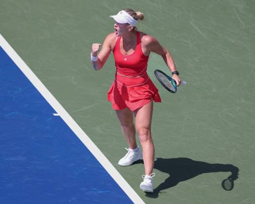 Peyton Stearns USA makes a fist and cheers, cheers, joy, emotion, Dubai Duty Free Tennis Championships, Dubai, U A E Copyright: xJuergenxHasenkopfx